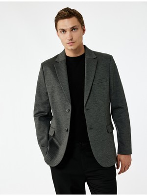 Koton Uzun Kollu Kapaklı Cep Detaylı Düğmeli Slim Fit Mono Yaka Blazer Ceket