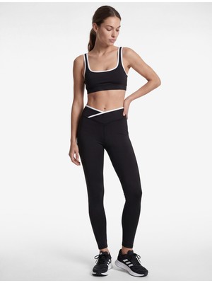Koton Kadın Siyah Kemer Detaylı Slim Fit Yüksek Bel Spor Tayt Orta Kalınlık ve Cepsiz Tasarım