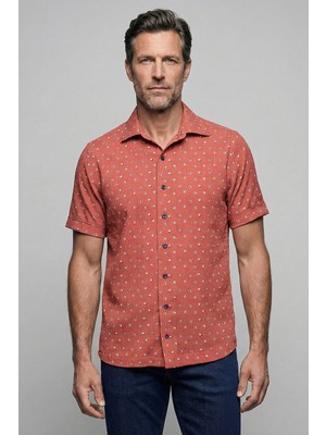 Bisse Bisse Studio Erkek Regular Fit Kısa Kol Cepsiz Kiremit Gömlek BSGMKRP26329_KR