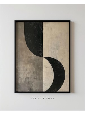 Ninastore Minimalist Siyah ve Bej Geometrik Soyut Sanat Büyük Modern Minimalist Duvar Sanatı Nötr Baskı Dekor
