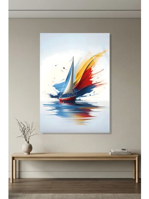 Vitraum Minimal Beyaz Arka Planda Modern Yelkenli Gemici Cam Tablo