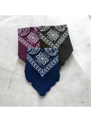 ALS Tasarım Dünyası Bordo, Lacivert ve Yeşil Renk Desenli  %100 Koton Bandana