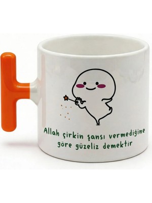 Desene Bak Komik Yazılı ve Sevimli Karakter Baskılı Seramik Hediye Kupa Bardak