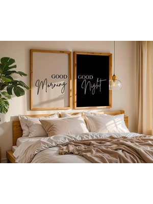 Ninastore Günaydın Iyi Geceler Poster Seti (2 Adet) - Yatak Odası Dekorasyonu - Tipografi Baskı