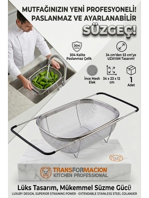 Transformacion Ayarlanabilir Lavabo Üstü Süzgeç - Paslanmaz Çelik Makarna Meyve Sebze Yıkama Sepeti 723131