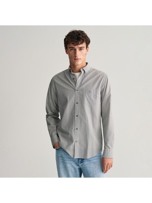 Gant Erkek Siyah Regular Fit Düğmeli Yaka Çizgili Gömlek