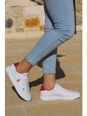 U.S. Polo Assn. Franco Kadın Spor Ayakkabı Beyaz Mikrofiber Düz Taban ile Rahat Kullanım