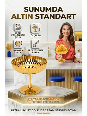 Transformacion 2'li Profesyonel Inox Gold Paslanmaz Çelik Ayaklı Dondurma ve Tatlı Sunum Kasesi Seti 723150