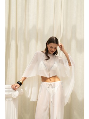 Mai Charm Salaş Ekru Crop Pantolon Takım