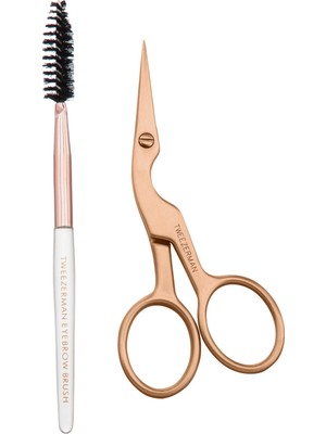 Tweezerman Brow Scissors & Brush Rose Gold - Rose Gold Kaş Makası ve Fırçası