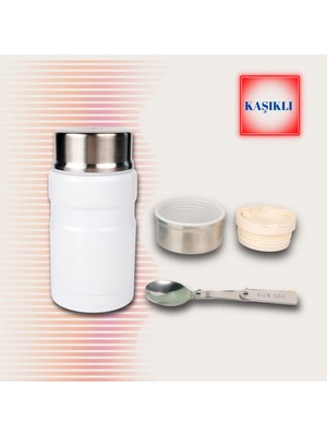 Kale Termos  750 ml Paslanmaz Çelik Yemek Termosu-Çelik Kaşıklı,beyaz