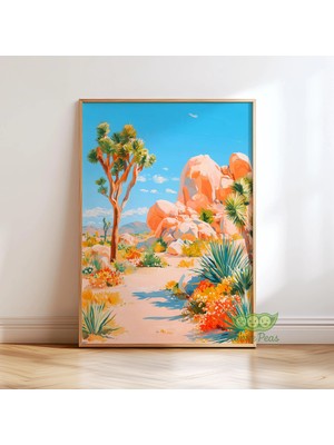 Ninastore Joshua Tree Çölü Sanat Baskısı - Kaliforniya Batı Manzarası Duvar Sanatı - Renkli Çöl Doğası