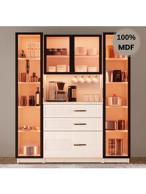 Flances Açelya Mdf Kahve Köşesi Dolabı Çekmeceli Işıklı