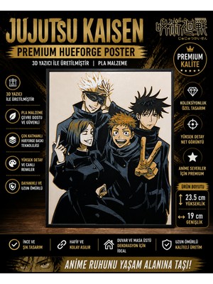 Figür Bende Jujutsu Kaisen Premium Hueforge Poster – 3D Baskı Pla Duvar Dekoru (23.5 x 19 Cm)
