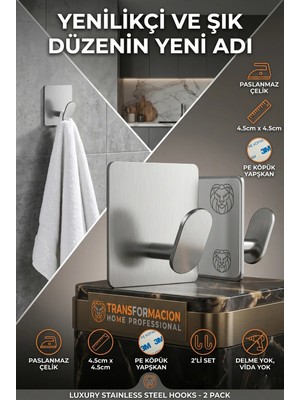 Transformacion 2'li Banyo ve Mutfak Askı Seti - SUS304 Lazer Kesim Çelik Ultra Güçlü Yapışkanlı Askı 723140