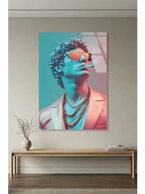 Vitraum Neon Işıklı ve Gözlüklü Modern Heykel Tasarımı Cam Tablo
