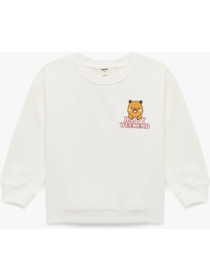 Koton Uzun Kollu Bisiklet Yaka Pamuklu Ayıcık Baskılı Sweatshirt