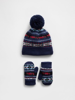 Gap Bebek Lacivert Ponpon Bere & Eldiven Set