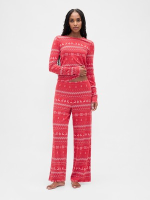 Gap Kadın Pembe Fair Isle Pijama Takımı