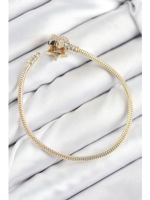 Die Grup Buğz Pirinç Charm Zirkon Taşlı Yıldız Model Gold Renk Kadın Bileklik - Buğz