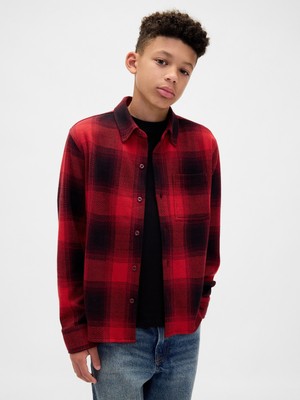Gap Erkek Çocuk Kırmızı Knit Jersey Kareli Gömlek