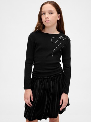 Gap Kız Çocuk Siyah Süslü T-Shirt