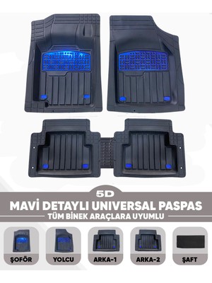 Alberto Rossi  Ford Explorer 5 Koltuk Usa  2011-2019 Model Uyumlu Enerox Mavi 5d Havuzlu Paspas Universal-Yumuşak Kaymaz Taban