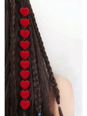 Katia & Bony Kırmızı Kadife Kalpli 10'lu Charm Saç Küpesi