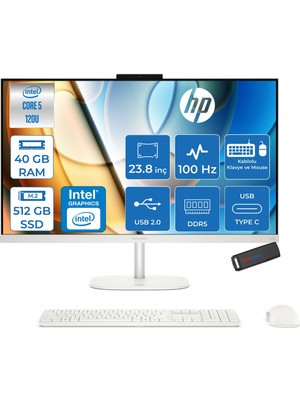 Hp Omnistudio 24-CU0011NT Intel Core 5 120U 5.0 Ghz 40GB Ddr5 512GB SSD Freedos 23.8" Fhd (1920 x 1080) 100HZ IPS Beyaz All In One Bilgisayar HPD61Z2EAF13+ Zetta Bellek
