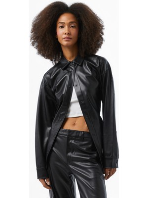 Calvin Klein Jeans Faux Leather Kadın Siyah Gömlek
