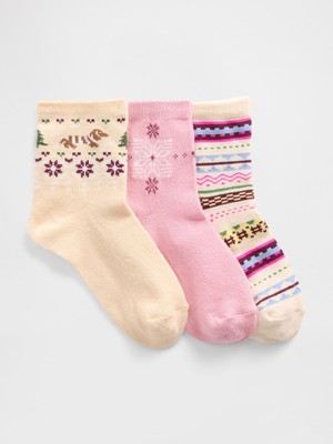 Gap Kız Çocuk Pembe Fair Isle Crew Çorap