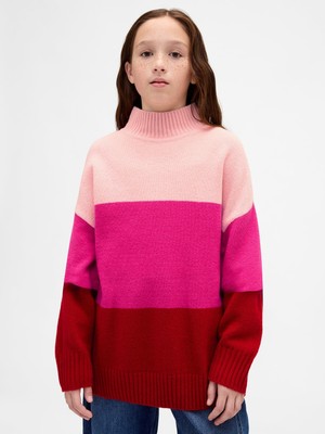 Gap Kız Çocuk Pembe Cashsoft Çizgili Tunik Kazak