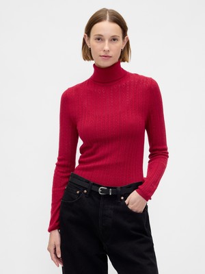 Gap Kadın Kırmızı Pointelle Turtleneck Kazak