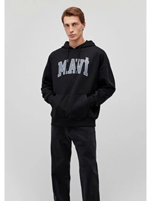 Mavi Mavi Logo Baskılı Kapüşonlu Siyah Sweatshirt 067149-902