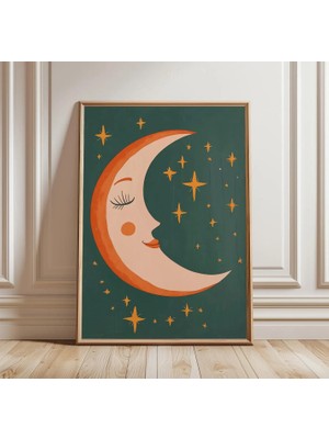 Ninastore Hilal Ay Posteri | Göksel Duvar Sanatı | Yıldızlar Gece Gökyüzü Baskısı | Boho Minimalist Dekorasyon