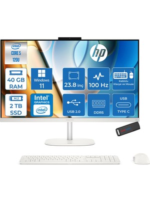 Hp Omnistudio 24-CU0011NT Intel Core 5 120U 5.0 Ghz 40GB Ddr5 2tb SSD Windows 11 Home 23.8" Fhd (1920 x 1080) 100HZ IPS Beyaz All In One Bilgisayar HPD61Z2EAH15+ Zetta Bellek