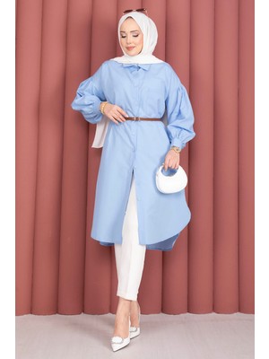 Md Oval Kesim Tesettür Gömlek Tunik Bebe Mavisi