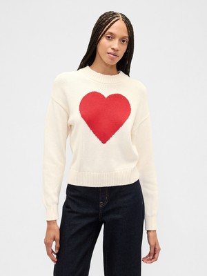 Gap Kadın Krem Relaxed Crop Intarsia Kazak
