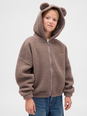 Gap Kız Çocuk Kahverengi Oversized Bear Fermuarlı Sweatshirt