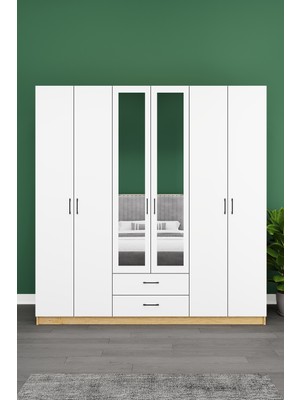 Asra Trend Lüks 6 Kapaklı Çekmeceli Gardırop %100 Mdf Askılı Aynalı Düzenleyici Elbise Dolabı G-05