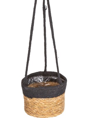 Herdekora Hasır Sepet Askılı Naturel Siyah Şeritli 12X16 Cm.