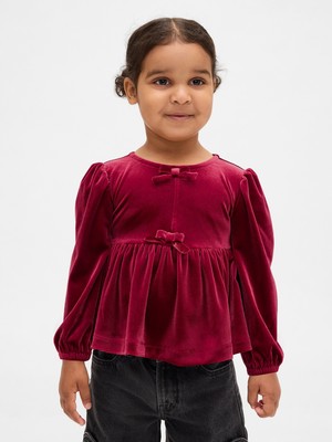 Gap Kız Bebek Kırmızı Kadife Fiyonk T-Shirt