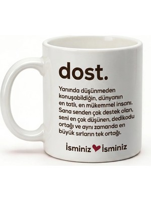 Desene Bak Dosta Hediye Dost Yazılı Baskılı Seramik Hediye Kupa Bardak