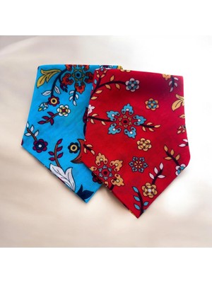 ALS Tasarım Dünyası Mavi ve Kırmızı Ikili Çiçekli %100 Koton Bandana