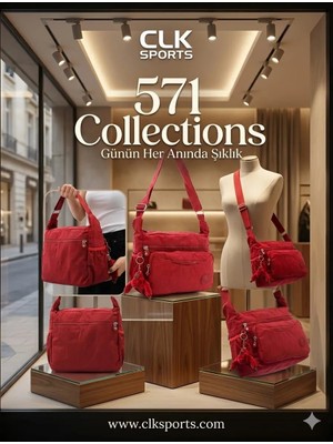 Sports 571 Collections Krinkıl Kumaş Kadın Kırmızı Çapraz Askılı Omuz Çantası