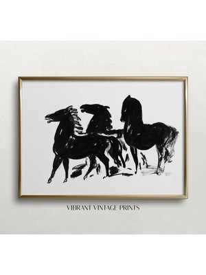 Ninastore Antik At Gravür Baskısı: Siyah Beyaz Antika Sanat Eseri (Baskı)