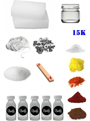 OEM 15K Mum Yapım Başlangıç Seti 1kg Parafin Kavanoz 5 Esans 5 Boya Fitiller Stearin Evde Mum Yapımı