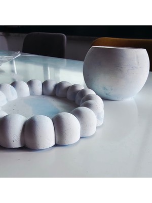Utaylife Modern Beton Dekoratif Obje Seti Bubble Tabak ve Minimalist Saksı / Mum Dönüştürücü /  Bardak Altlıkları