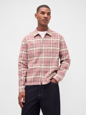 Gap Erkek Pembe Organik Pamuk Relaxed Flannel Gömlek