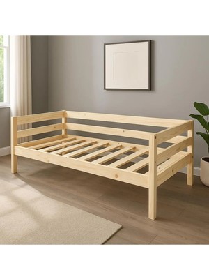 Pinoxi Ahşap Sedir Kanepe 80X190 cm (Iç Ölçü) Mindersiz Doğal Natural Masif Ahşap